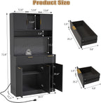 73" Tall Modern Kitchen Pantry Cabinet, Kitchen Hutch Bar Cabinet with Charging Station & DIY Pegboard, Wooden Storage Cabinets with Fluted Doors & Microwave Stand, Cupboard for Dining Room, Black