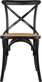 2xhome Wooden X Back Dining Chair | Woven Rattan Seat with Metal Cross Back | Rustic Farmhouse Kitchen Side Chair Fully Assembled (2, Black, Dining)