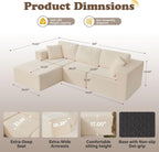 109” Cloud Sectional Couch, Modular Sofa with L-Shape Chaise, Deep Seat Corduroy Couch, No Assembly Required, Modern Upholstered Sectional for Living Room Apartment Bedroom