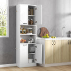 TANGZON 190CM Tall Kitchen Cupboard, 4-Door Storage Cabinet with Enclosed Cabinets, Open Compartments & Anti-tipping Kits, Freestanding Wooden Tall Sideboard for Pantry Dining Living Room (White)