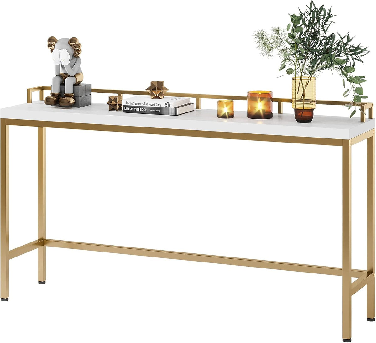 Tribesigns 70.9 inch Extra Long Sofa Table, Narrow Console Table Behind Couch, Modern Entryway Table Skinny Hallway Table for Living Room (White+Gold)