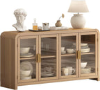 Oak&Sparrow Oak Sideboard Buffet Cabinet with Storage, 60'' Boho Buffets & Sideboards with Adjustable Shelves, Sideboard Cabinet with 4 Glass Doors for Living Room, Hallway & Kitchen