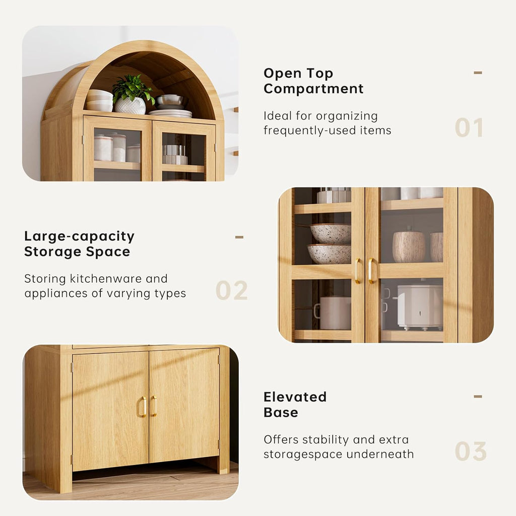 71" Tall Arched Kitchen Pantry, Modern Farmhouse Kitchens Storage Cabinets, Versatile Cupboard for Kitchen, Dining Room, Wood, 1 Pc