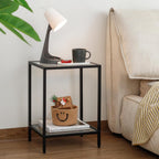 Gawicpy Modern 2-Tier Tempered Glass End Table - Stylish Black Metal Side Table for Small Spaces, Perfect for Living Room & Bedroom (Black, 1PCS)