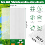 Polycarbonate Greenhouse Panels 14 Pack 4' x 2' x 0.32" Twin-Wall UV-Protected All Weather Plastic Roof Panel Clear Replacement Sheets for Garden Fences, Furniture DIY,Outdoor Roofing