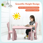 LDAILY Kids Table and Chairs, 3-Piece Children Activity Table for Drawing, Reading, Art Craft and Snack Time, Lightweight Plastic Toddler Table and Chair Set for Playroom, Daycare, Kindergarten (Pink)