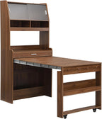 L-Shaped Kitchen Pantry with Hutch and Foldable Dining Table, Sideboard Buffet Cabinet with Sotrage Shelf and Side Hooks, Foldable Cupboard for Kitchen, Dining Room, Walnut