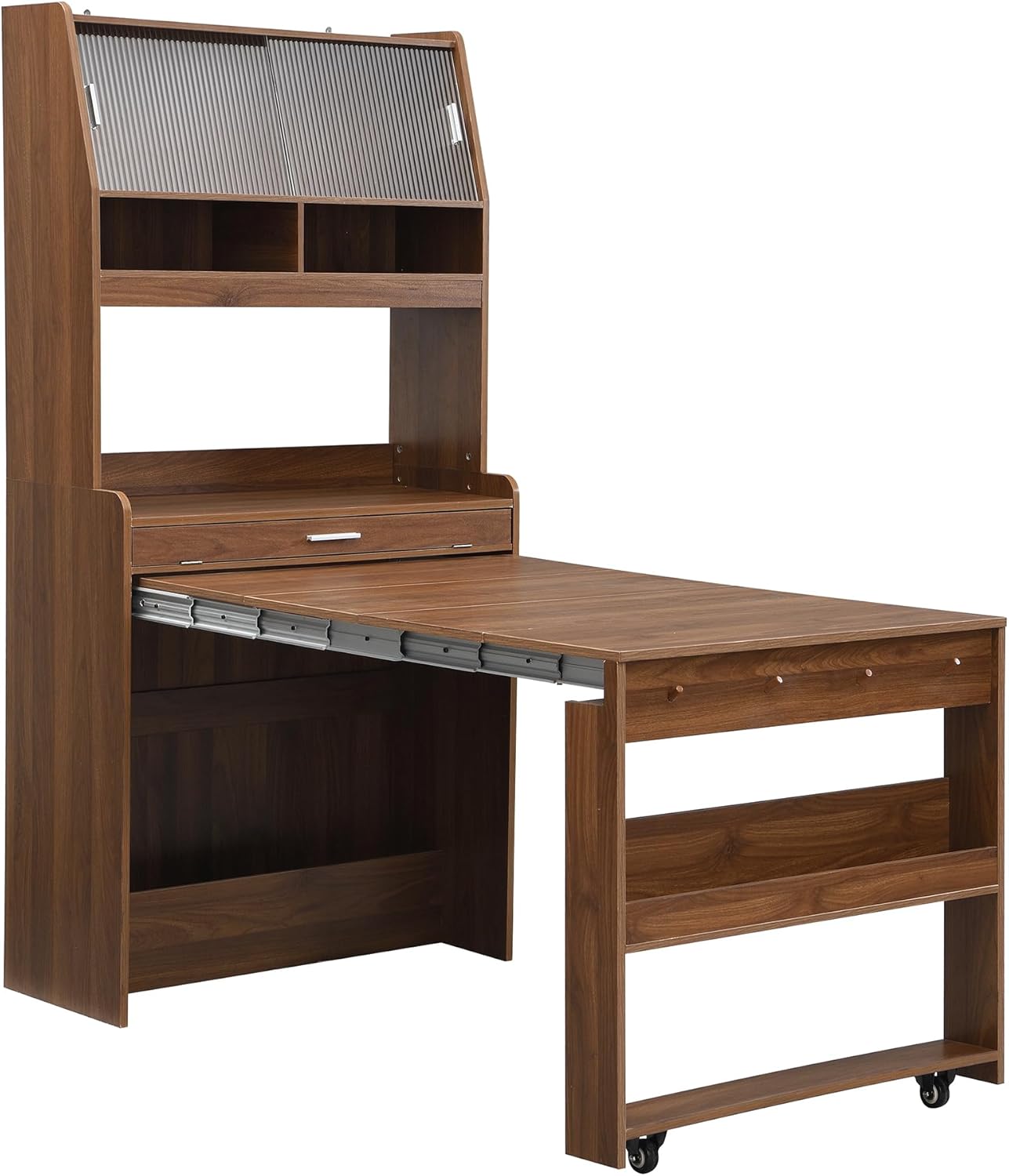 roomfitters 69" Kitchen Pantry Organizers and Storage Kitchen Cabinet with Extendable Dining Table and Coffee Bar, Walnut