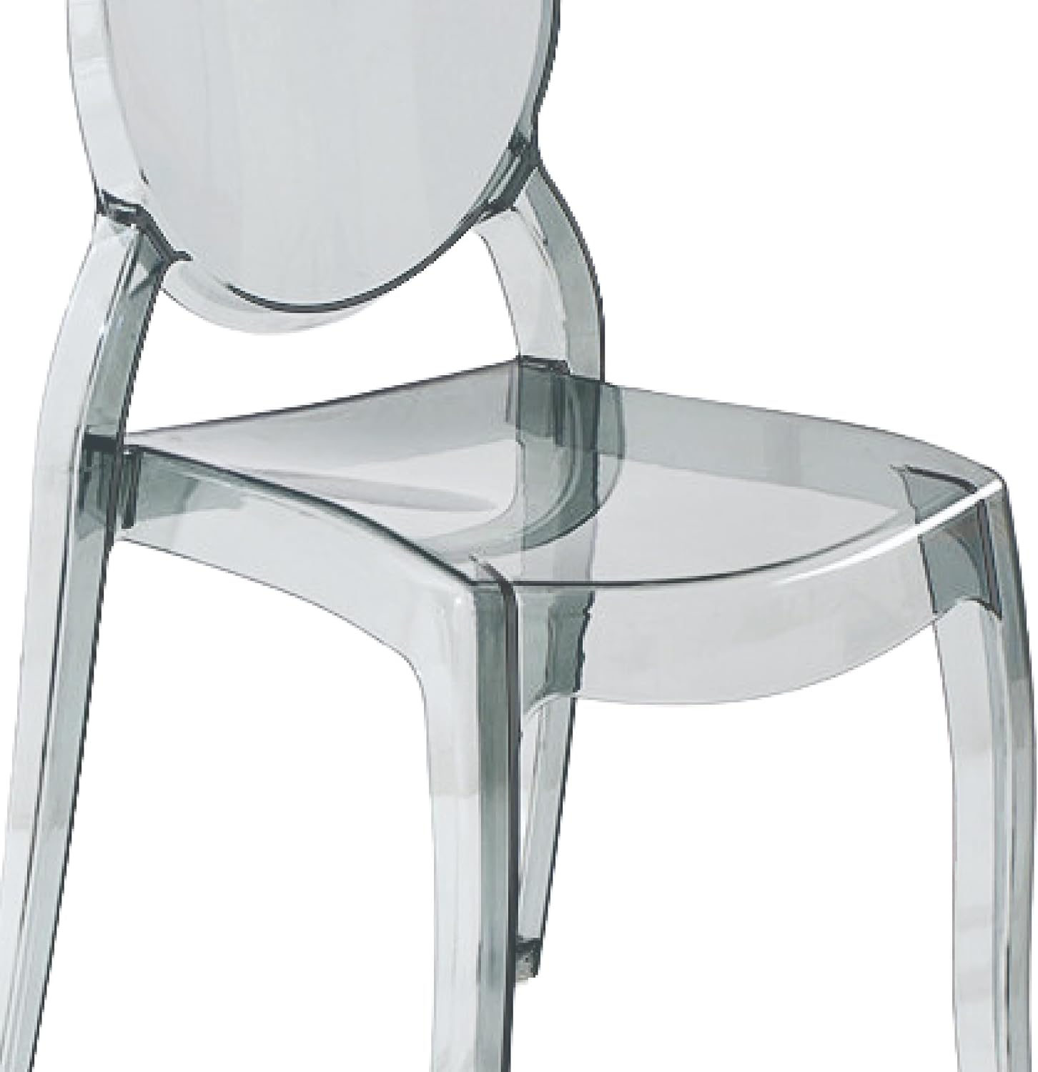 Fohfurniture Large 20" Seat Ghost Chairs Set of 4, Modern Acrylic Accent Dining Chairs, Kitchen and Restaurant Chairs, Circle-Back Armless Stackable Chair for Events, Weddings, Banquets Smoke Grey