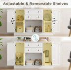 Farmhouse 47" Buffet Cabinet with Storage,Large Sideboard Buffet with Drawers and Adjustable Shelves, Rustic Coffee Bar Cabinet for Kitchen, White