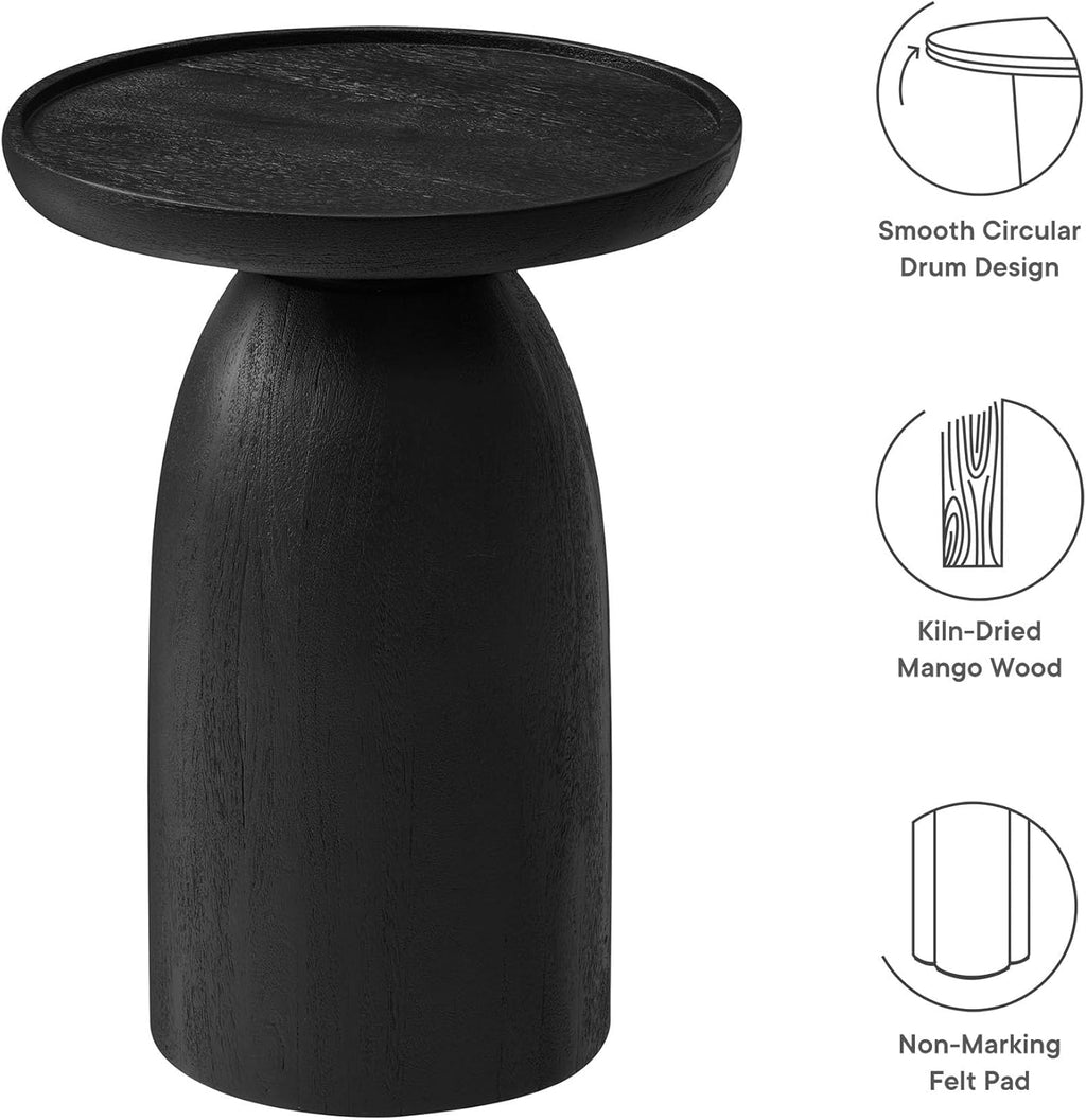 Modway Holloway Solid Mango Wood Side End Table in Black – Contemporary Wooden Accent Table for Living Room – Small Round Plant Stand or Pedestal Drink Table
