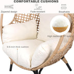 Oversized Wicker Egg Chair Outdoor Indoor Rattan Patio Egg Lounge Chairs with Cushion 500lbs Capacity for Living Room, Balcony, Backyard(Beige)