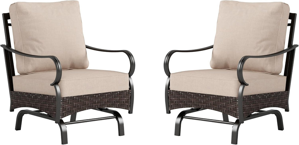 PHI VILLA Rocking Patio Sofa Chairs - 2 PCS Outdoor Rocking Armchairs, Patio Seating with High Back Deep Seat for Porch Deck Balcony