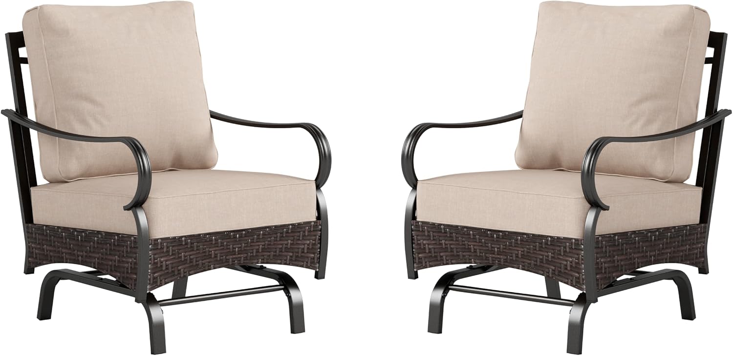 PHI VILLA Rocking Patio Sofa Chairs - 2 PCS Outdoor Rocking Armchairs, Patio Seating with High Back Deep Seat for Porch Deck Balcony