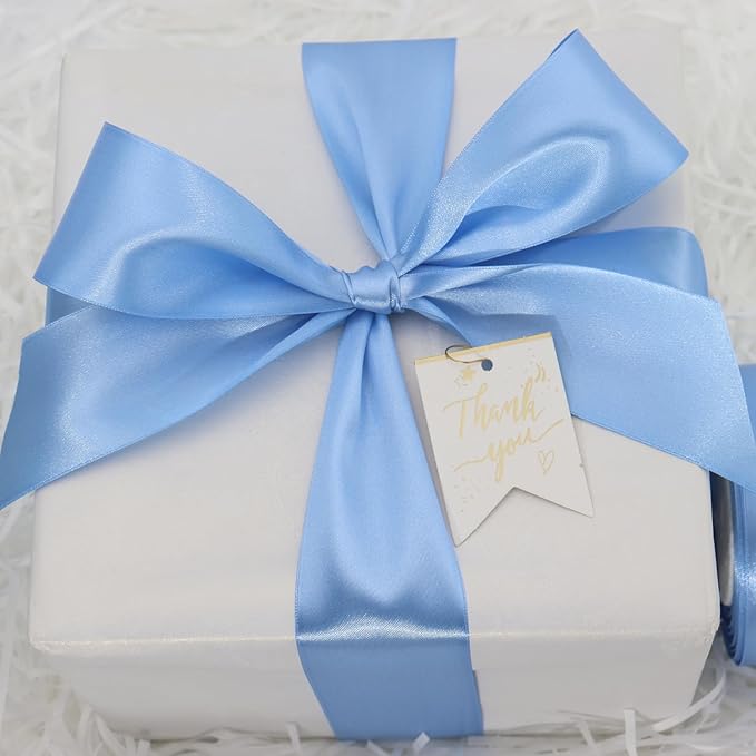 Lake Blue Solid Satin Ribbon 2 Inch 25 Yards Solid Polyester Fabric Ribbon for Gift Wrapping Wedding Christmas Baby Shower Birthday Party Decoration Handmade Immortal Flower Craft