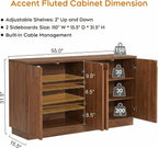Yechen 110" Modular Fluted Sideboard Buffet Cabinet with Storage, Wood Mid Century Modern Credenza Cabinet w/Arched Reeded Doors & Adjustable Shelves for Kitchen, Living Room, Walnut