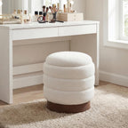 Giantex Round Ottoman with Storage, 360° Swivel Boucle Vanity Stool with Removable Lid, No Assembly Ottoman Foot Rest for Living Room, Bedroom, Makeup Room (White & Brown)