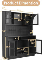 Large Coffee Bar Cabinet LED Wine Pantry Cabinet with Storage Hutch | 70.8" Freestanding Storage Cabinet with Charging Station, Adjustable Shelves, Wine Rack for Dining Room, Living Room, Black