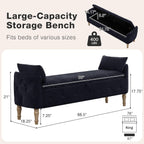 67'' King Size Storage Bench for Bedroom End of Bed,Linen Bedroom Bench with Storage for Foot of Bed,Upholstered Storage Ottoman Bench with Cushion and Wood Legs for Living Room Entryway Window,Black