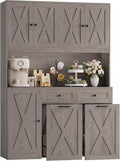 HOSTACK 71" Kitchen Pantry with 12.5 Gallon Double Trash Can Cabinet, Grey | Farmhouse Garbage Can Cabinet with Pull Out Trash Can Storage, 47"W Kitchen Hutch with Hidden Garbage Storage for Dining Room
