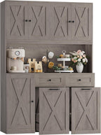 HOSTACK 71" Kitchen Pantry with 12.5 Gallon Double Trash Can Cabinet, Grey | Farmhouse Garbage Can Cabinet with Pull Out Trash Can Storage, 47"W Kitchen Hutch with Hidden Garbage Storage for Dining Room