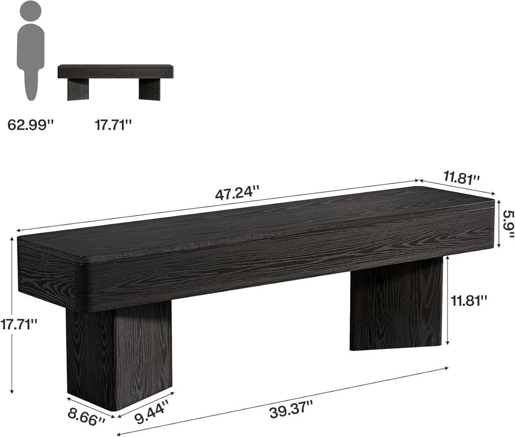 Tribesigns 47.24" Dining Bench, Modern Black Dining Table Bench with Sturdy Base, Wooden Kitchen Seating for Living Room, Entryway