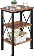 VECELO End Side Table Night Stand,X-Design with Storage Shelf for Bedroom,Living Room,Brown