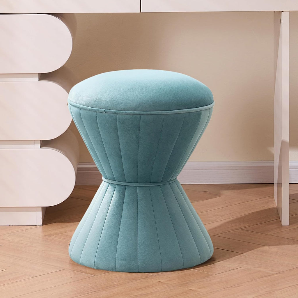 Multifunction Velvet Ottoman, Upholstered Vanity Stool Chair, Sturdy Round Footstool for Makeup, Living Room, Bedroom, Entryway (Sage)