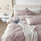 JIYUAN 100% Washed Cotton Duvet Cover Set 3 Pieces Alaska King, 1 Duvet Cover 132x120 Inches(Comforter Not Included) and 2 Pillowcases,Linen Like Comfy and Breathable,Heathered Greyish Pink