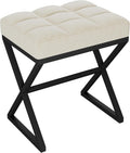 YMYNY Vanity Stool, Linen Footrest Stool, Ottoman Bench with X-Shaped Metal Legs, Makeup Dressing Stool for Vanity, Living Room, Bedroom, Entryway, Hallways 15.74" D×11.81" W×18.11" H Beige UHBD033Y