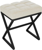 YMYNY Vanity Stool, Linen Footrest Stool, Ottoman Bench with X-Shaped Metal Legs, Makeup Dressing Stool for Vanity, Living Room, Bedroom, Entryway, Hallways 15.74" D×11.81" W×18.11" H Beige UHBD033Y