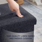 Ornavo Home 43 Inch Folding Extra Large Storage Bench, Linen, Black | Upholstered Tufted Ottoman with Lid; Foot Rest Stool; Ideal for Bedroom, Living Room or Entryway