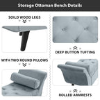 Velvet Bench for Bedroom End of Bed, 60.5 inch Upholstered Button Tufted Ottoman Bench with Rolled Arms, Button-Tufted Ottoman for Living Room, Entryway (Light Grey)