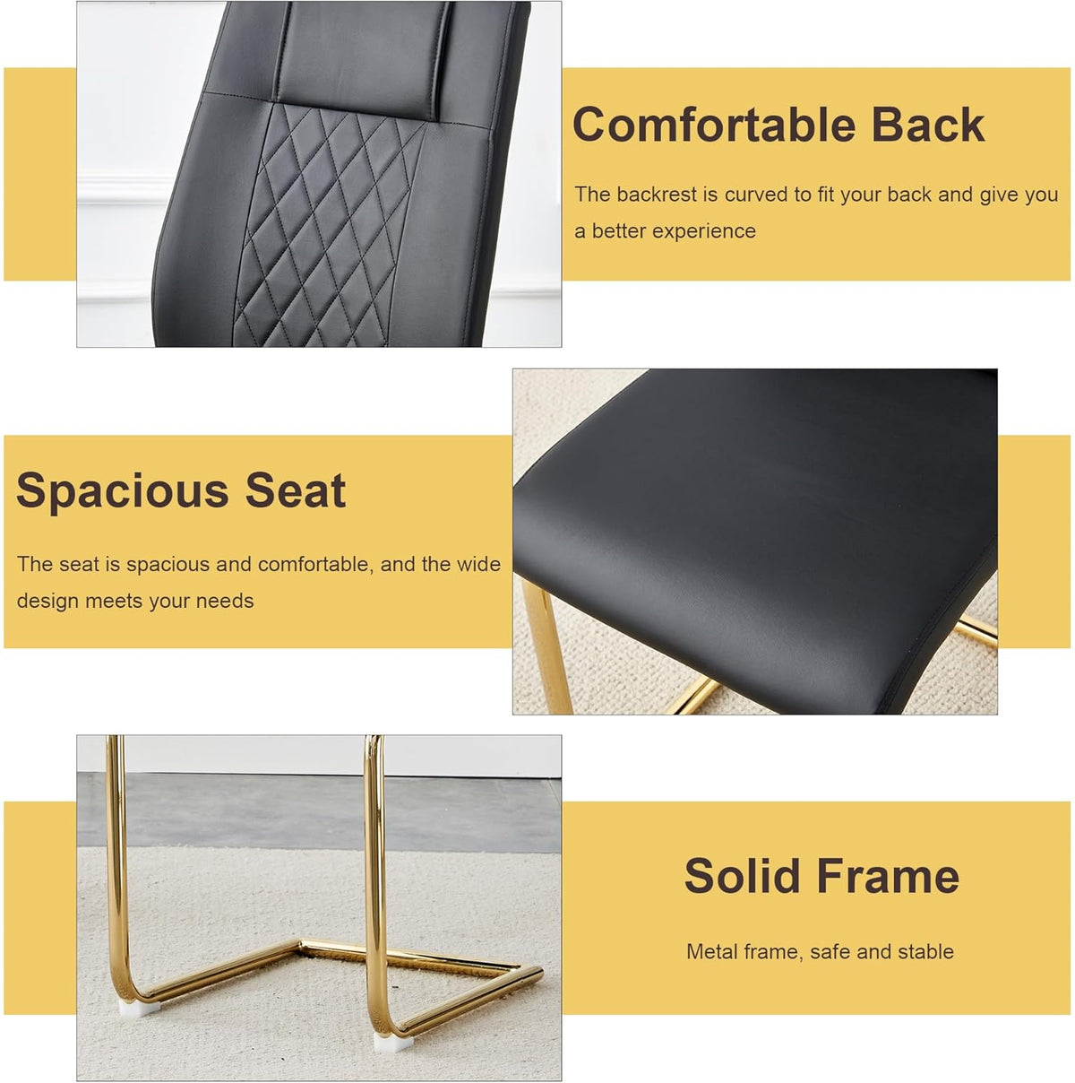 TesNus 7 Pieces Dining Table Set,63" Marble Kitchen Room Table with 6 Black Chairs,Rectangle Sintered Stone Top with Gold Legs,Large Dining Set for 6 Person for Kitchen Dining Room