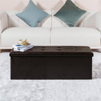 PINPLUS Folding Storage Ottoman Bench, Brown Faux Leather | Storage Chest with Comfortable Seat, Footrest Stool and Bench for Bedroom, Hallway and Living Room, 43.3 Inch