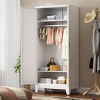 LCAOPC 71" Tall Metal Wardrobe Closet with Adjustable Shelves and Hanging Rod, 2 Doors Free Standing Armoire Wardrobe Cabinet for Bedroom, Office, Laundry Room, White