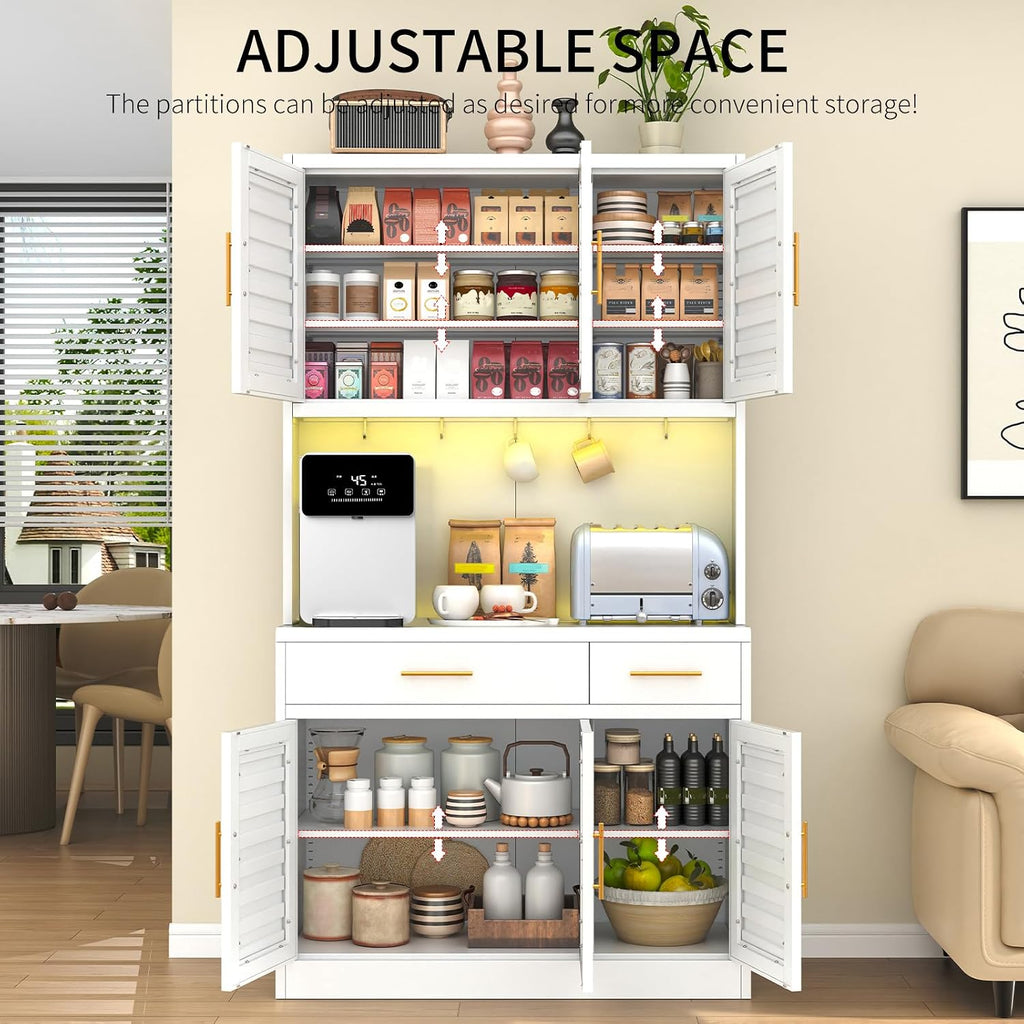 71" Tall Kitchen Pantry Cabinet, Metal Storage Cabinet, with 6 Doors & 6 Adjustable Shelves & 2 Drawer,Cupboard for Bathroom, Dinning Room, Kitchen, White