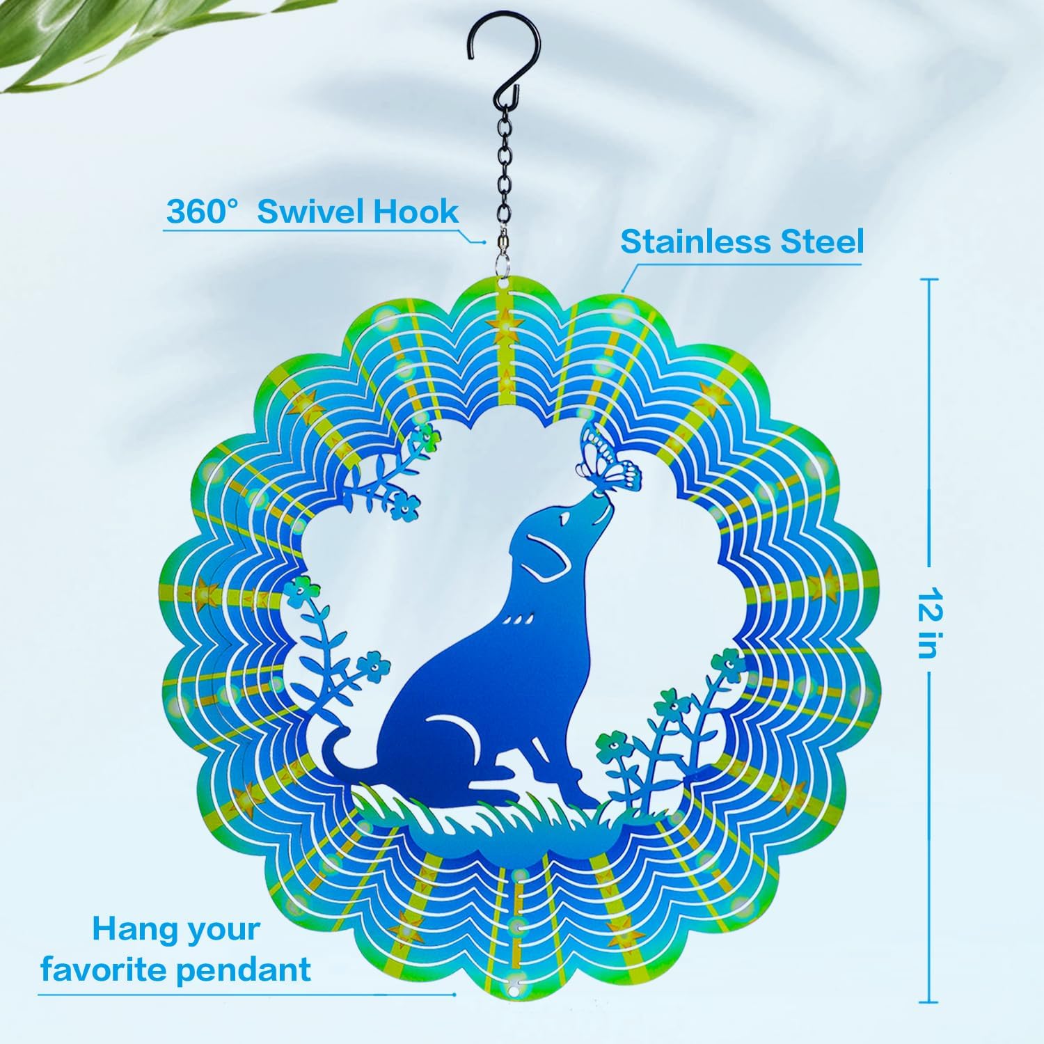 Dog Wind Spinners Labrador Dog Gifts for Women/Men 12 inch 3D Stainless Steel Hanging Wind Spinner Metal Wind Catchers Kinetic Sculpture for Indoor/Outdoor Decor, Yard Art, Garden Decorations