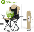 Camping Chairs for Adults, Heavy Duty Camping Chairs 2 Pack, Folding Chairs for Outside, Support 380 LBS, Portable Travel Outdoor Camp Chair with Cup Holder & Cooler Bag, Sports Chairs, Khaki