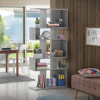 GIANTEX 5-Tier Geometric Bookshelf Set of 2, 70'' Tall Wood Freestanding Decorative Display Open Shelves with Anti-Tipping Device, Each Shelf Holds up to 44 lbs, Wooden S Shaped Bookcase, Gray