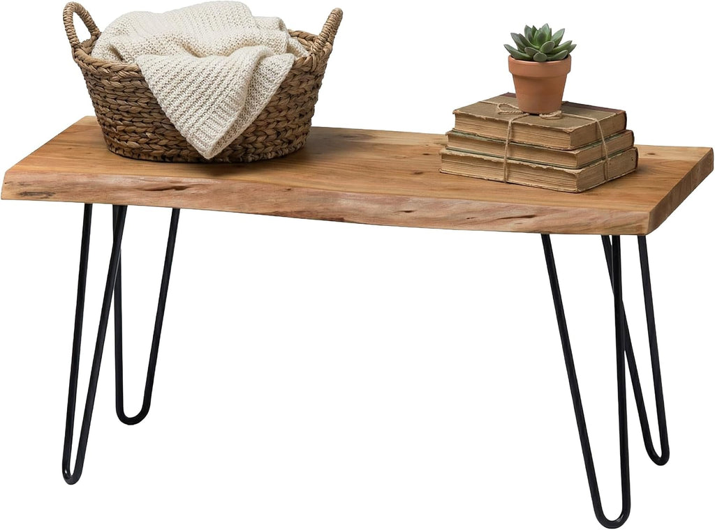 Alaterre Furniture Live Edge Wood Bench with Hairpin Metal Legs - Industrial Modern Entryway Bench with Minimalist Design - Furniture for Entryway, Dining Room, Kitchen, or Bedroom (36 Inch)