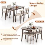GOFLAME 5-Piece Dining Table Set for 4, Farmhouse Kitchen Table & 4 Upholstered Chairs with Rubber Wood Frame, Padded Seat, Curved Backrest, Space-Saving Dinette Set for Dining Room, Small Space