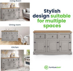 Furniture Dash Rustic Grey 6-Compartment Cabinet – Solid Wood Console Table with Storage Drawers & Doors for Dining, Kitchen, or Entryway Use
