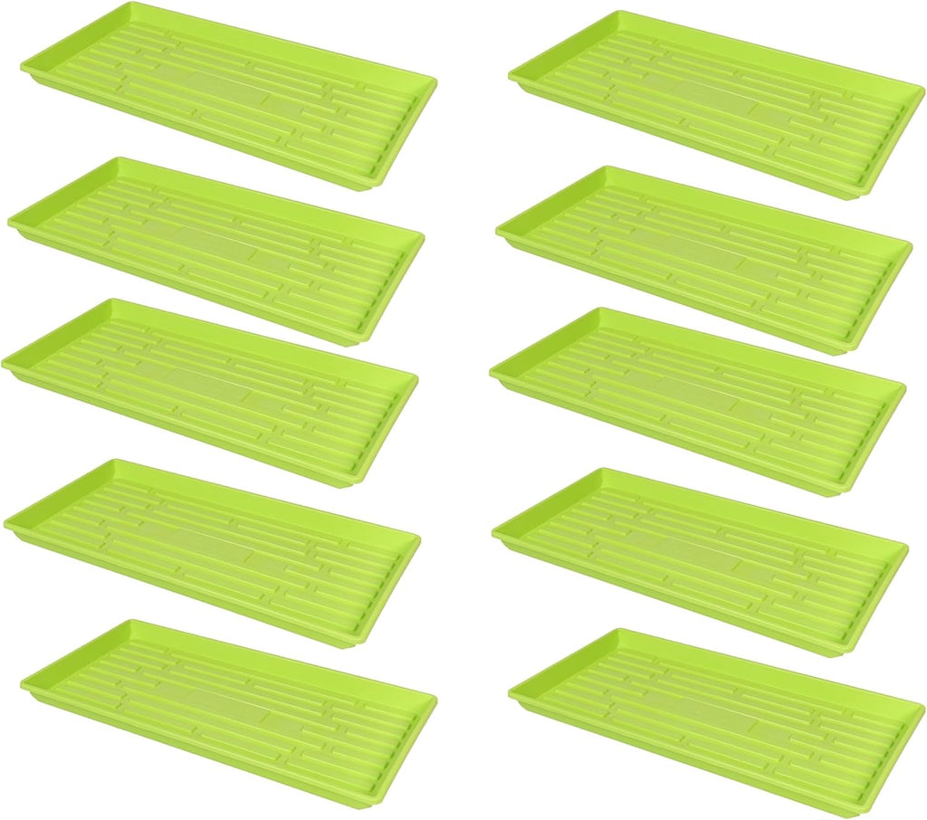 SUNPACK 10" x 20" Heavy Duty Shallow Plastic Seed Starting Tray, Lime Green, 1" (Pack of 10) - No Drainage Holes, Perfect for Greenhouses or Indoor Gardening