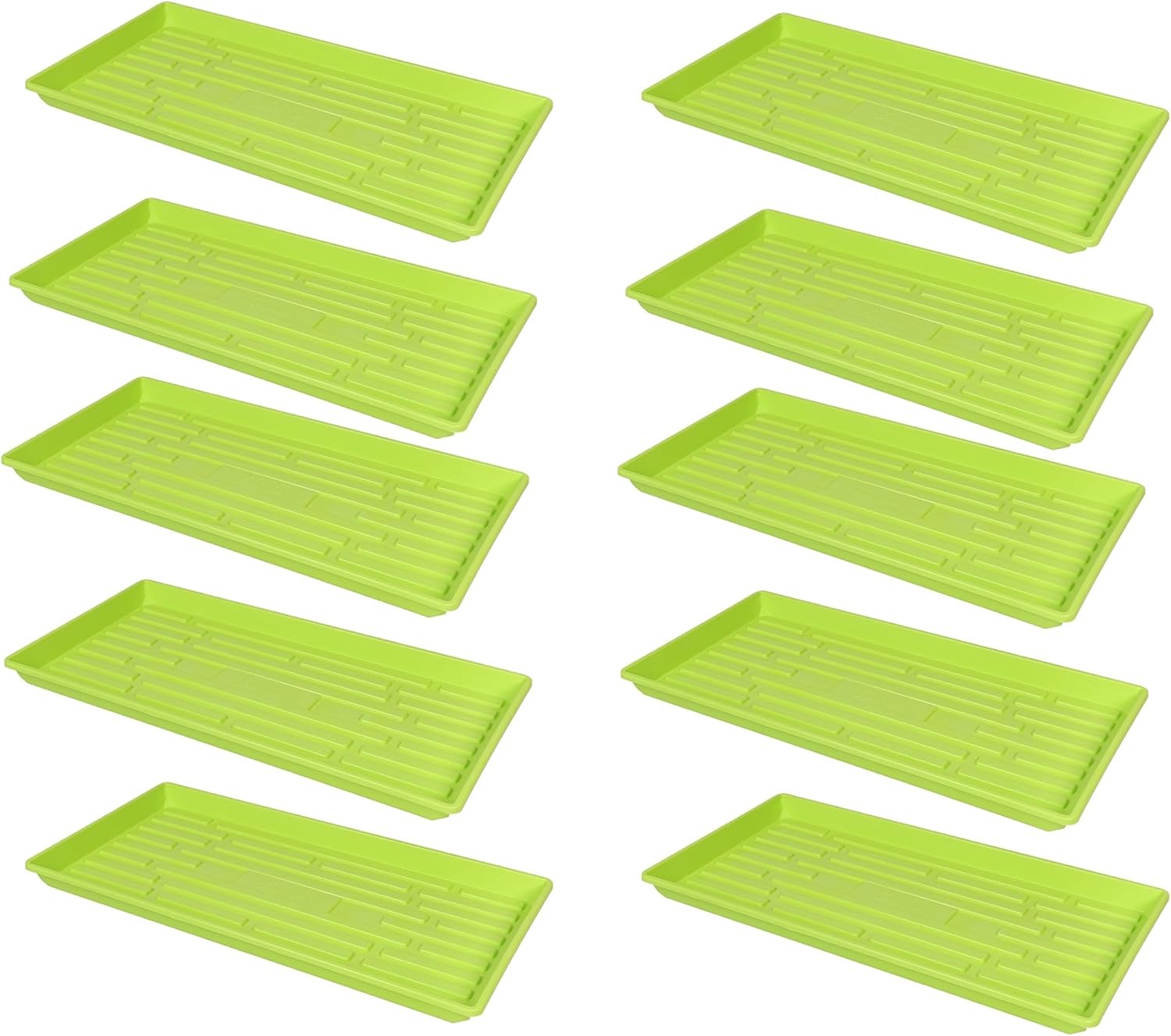 SUNPACK 10" x 20" Heavy Duty Shallow Plastic Seed Starting Tray, Lime Green, 1" (Pack of 10) - No Drainage Holes, Perfect for Greenhouses or Indoor Gardening