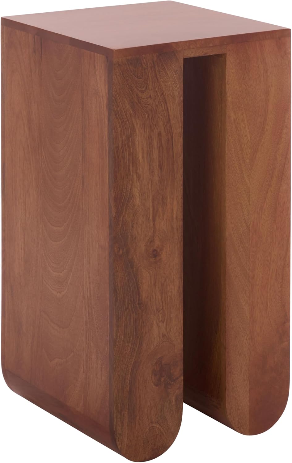 SAFAVIEH Home Collection - Catina Accent Table with Square Top & Walnut Brown Solid Wood Base, Modern Sculptural Side Table, Fully Assembled (ACC3225A)