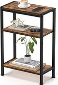 Narrow Side Table for Small Space, 3 Tier Slim End Table, Thin Nightstand, Skinny Snack Couch Table, Sofa Bedside Table in Living Room, Bedroom, Study, Kitchen and Balcony (Rustic Brown)