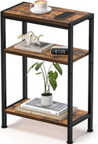 Narrow Side Table for Small Space, 3 Tier Slim End Table, Thin Nightstand, Skinny Snack Couch Table, Sofa Bedside Table in Living Room, Bedroom, Study, Kitchen and Balcony (Rustic Brown)