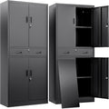 BESFUR Metal Storage Cabinet with a Drawer 4 Doors and 2 Adjustable Shelves Garage Storage Cabinet with Lock 71" Office Storage Cabinets Locking Cabinets for Garage Office Shop Home (Black)