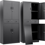 BESFUR Metal Storage Cabinet with a Drawer 4 Doors and 2 Adjustable Shelves Garage Storage Cabinet with Lock 71" Office Storage Cabinets Locking Cabinets for Garage Office Shop Home (Black)